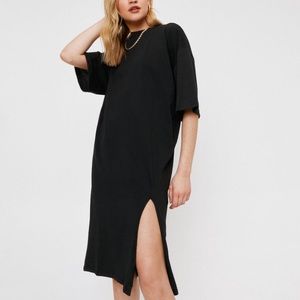 Nasty Gal Black Midi Shirt Dress with Side Slit